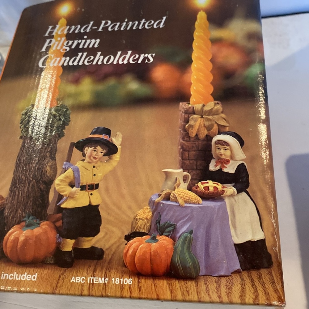 NIB & Vintage Hand-Painted Pilgrim Candle Holders